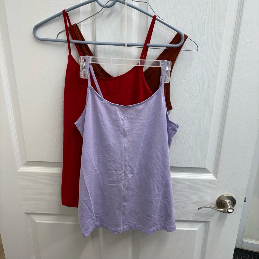 Set of 4 tank tops Red, Lavender, lime green and rustic brown 3-small, 1-med